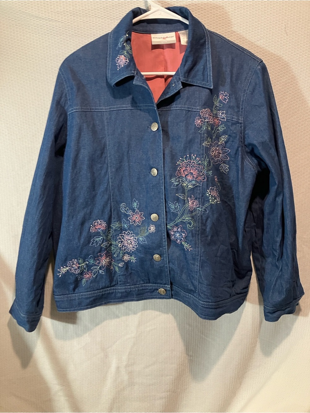 Alfred Dunner Navy Denim Jacket with Pink Floral Embroidery - Picture 11 of 11